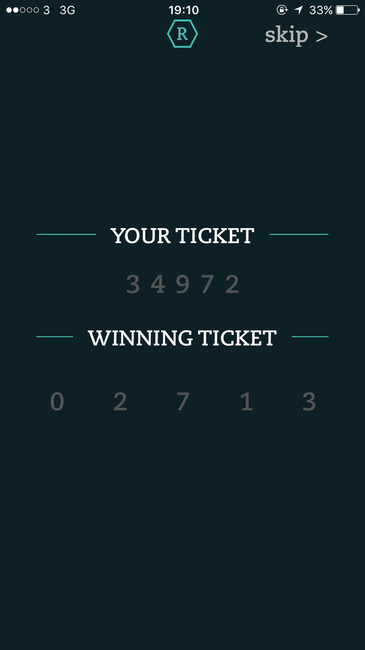 Winning ticket on the Raffler app.