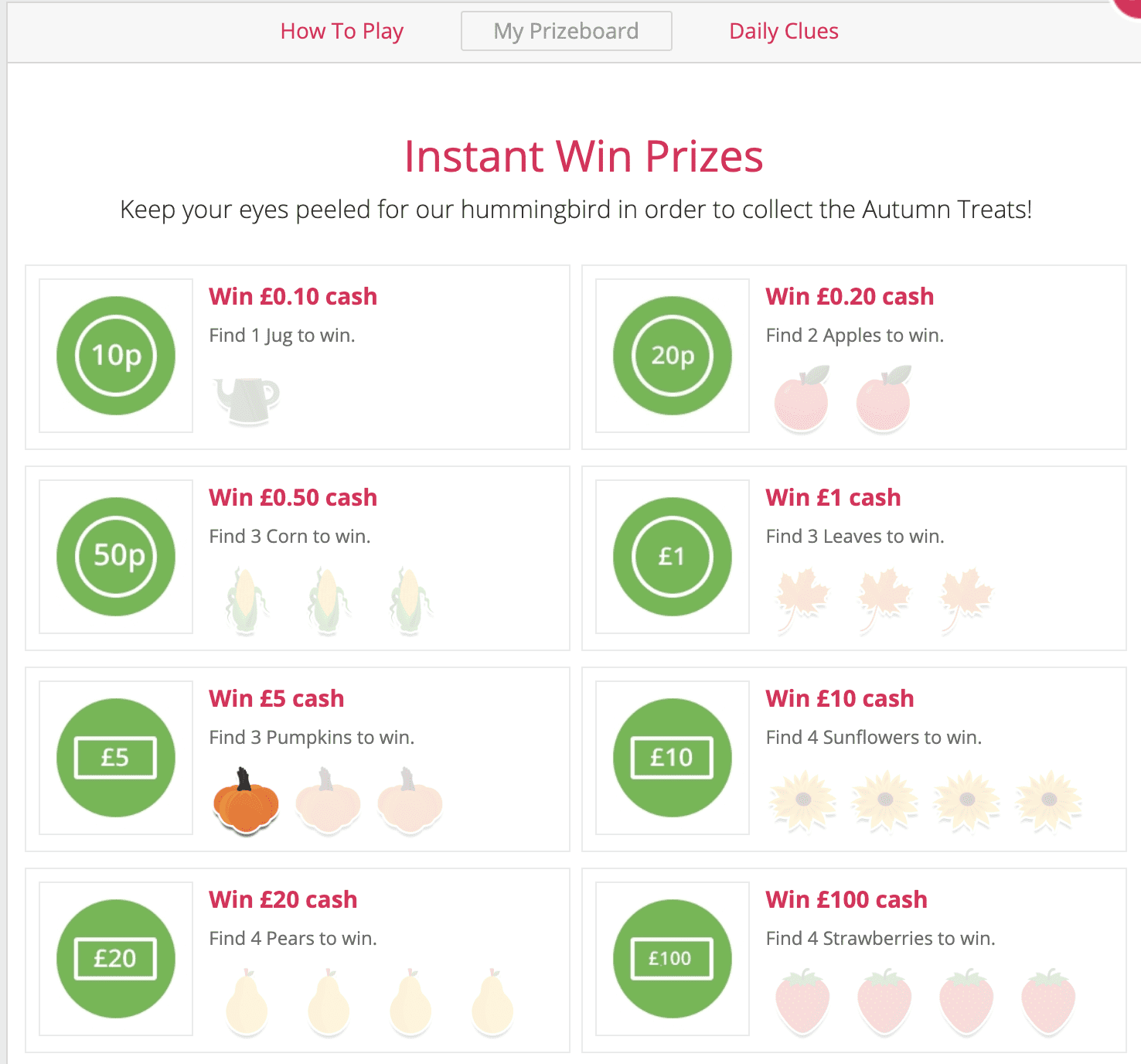 TopCashBack Autumn Treats Clues