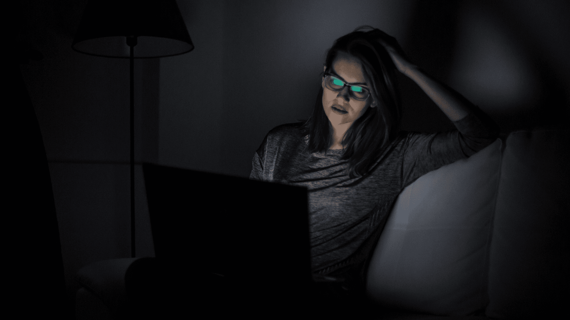 woman darkness laptop